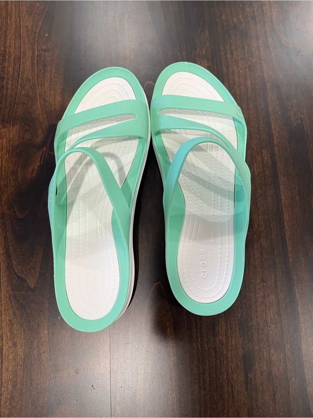 CROCS Seafoam & White Platform Flip Sandals